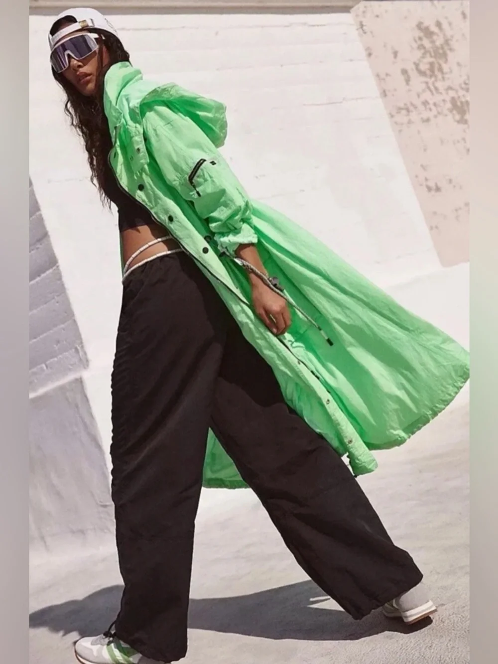 Free People Movement Aurora Maxi Windbreaker Parka in Neon Lime